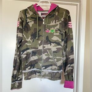 O’Neill Camo zip up sweatshirt with embroidered decals size Large